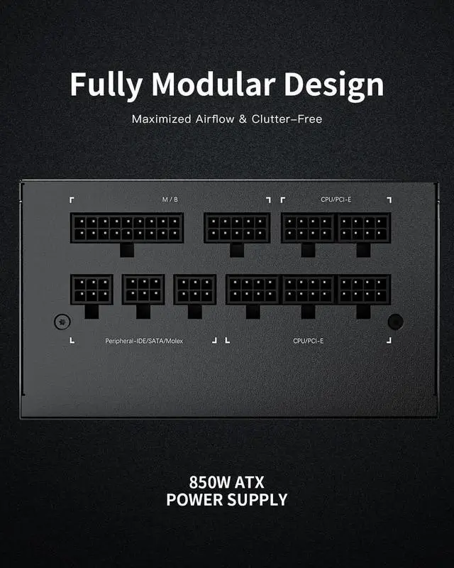 Alt view image 2 of 7 - Superer 850W Power Supply, PC PSU Computer Gaming Low Noise Black ATX for NVIDIA RTX 20 30 40 Series AMD GPU, (CE Safety Certified), 80 Plus Gold, Full Modular, Silent FDB Fan