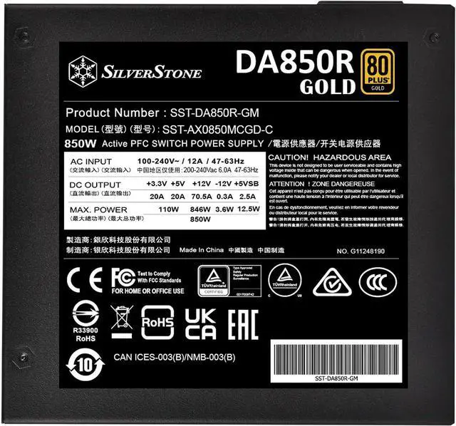 Alt view image 6 of 7 - SilverStone Technology DA850R Gold 850W 80 Plus Gold ATX 3.0 & PCIe 5.0 Modular Power Supply, SST-DA850R-GM