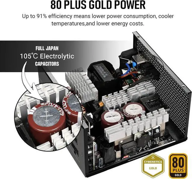 Alt view image 3 of 7 - PCCOOLER CPS YN1000 Power Supply, 1000W 80 Plus Gold Certified Fully Modular PCIe 5.1 & ATX 3.1 Gaming PSU, Wide Compatibility, 135mm FDB Fan, Full Japan Electrolytic Capacitors - 10 Year Warranty