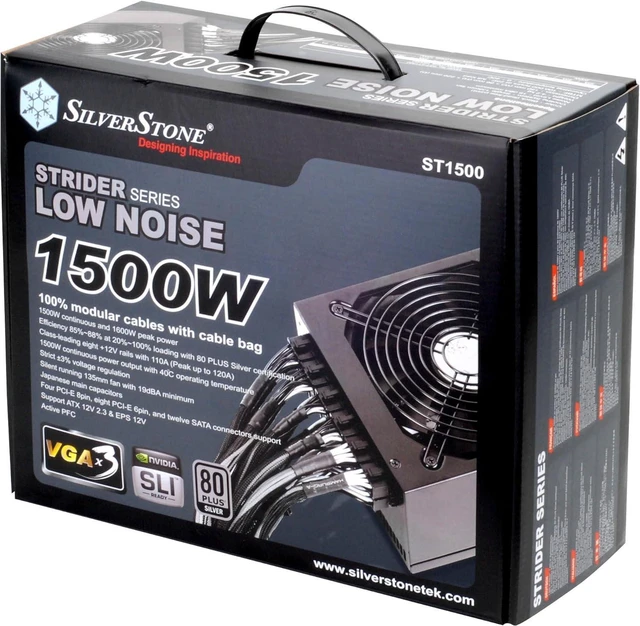 Alt view image 2 of 5 - SilverStone Technology ST1500, 80 Plus Silver 1500W Fully Modular ATX/PS2 Power Supply, 12VHPWR Cable Included, SST-ST1500-X