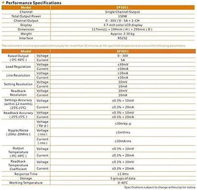 Alt view image 3 of 4 - DC Power Supply OWON SP3051 1 Channel,MAX 150W Output Power Supply 30V 5A