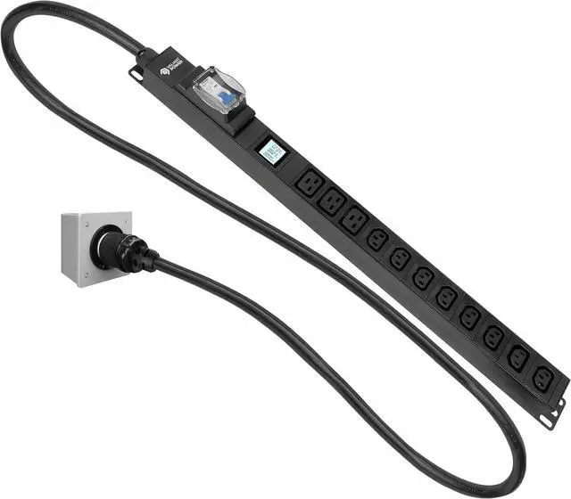 Alt view image 2 of 7 - Rack Mount Power Strip - 240V 30A 1C19 & 5 C13 outlets PDU with Built-in Surge Protector, Volt & Amp Meter for Data Center - 19\u201d Metal Housing, Ears & Fittings Included (3C19 8C13)