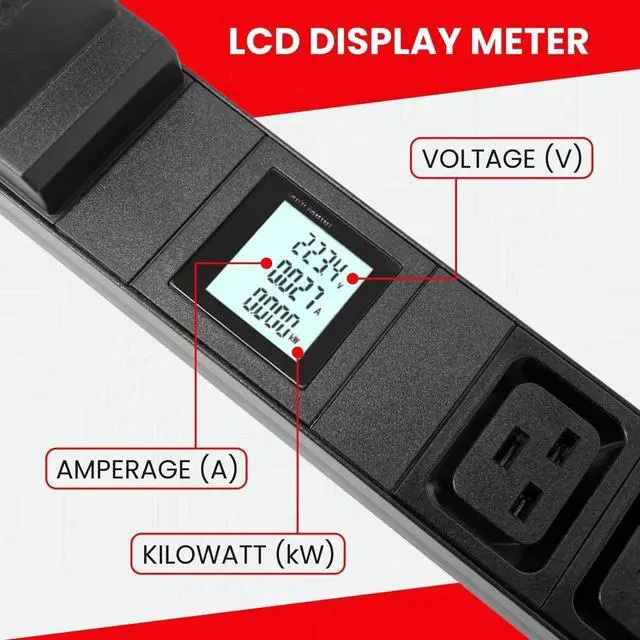 Alt view image 4 of 7 - Rack Mount Power Strip - 240V 30A 1C19 & 5 C13 outlets PDU with Built-in Surge Protector, Volt & Amp Meter for Data Center - 19\u201d Metal Housing, Ears & Fittings Included (3C19 8C13)
