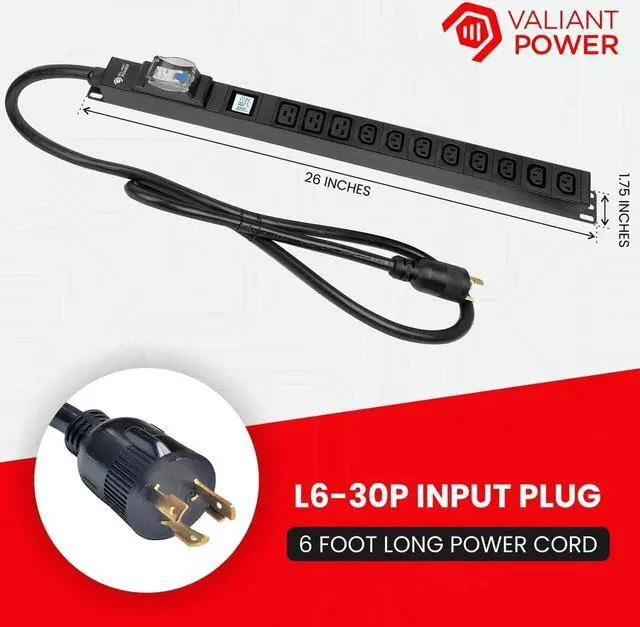 Alt view image 5 of 7 - Rack Mount Power Strip - 240V 30A 1C19 & 5 C13 outlets PDU with Built-in Surge Protector, Volt & Amp Meter for Data Center - 19\u201d Metal Housing, Ears & Fittings Included (3C19 8C13)