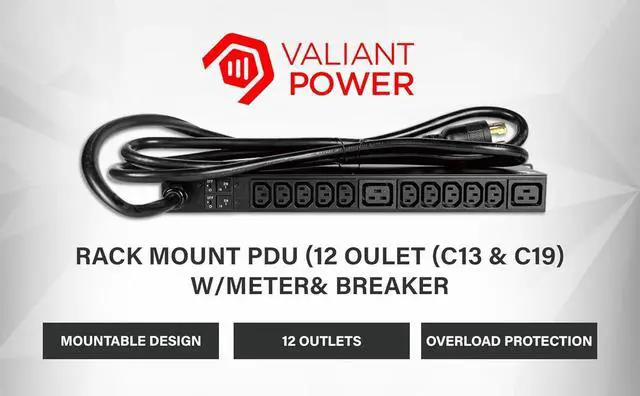 Alt view image 3 of 7 - Rack Mount Power Strip - 240V 30A 1C19 & 5 C13 outlets PDU with Built-in Surge Protector, Volt & Amp Meter for Data Center - 19\u201d Metal Housing, Ears & Fittings Included (10C13 2C19)