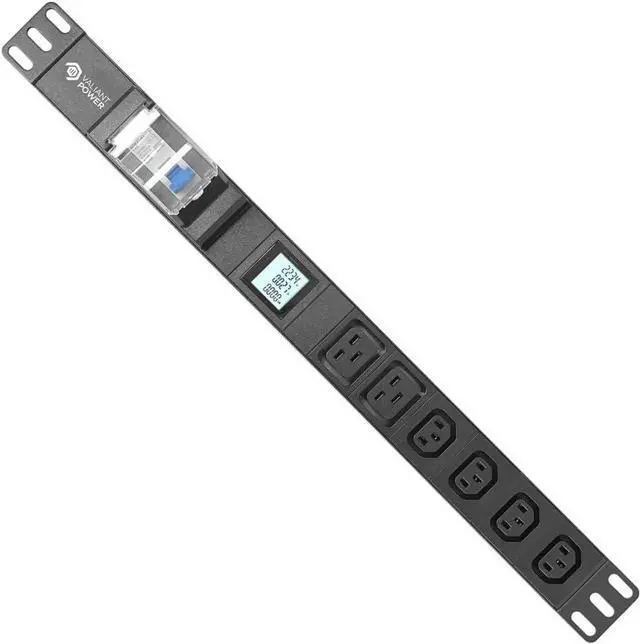 Main image of Rack Mount Power Strip - 240V 30A 1C19 & 5 C13 outlets PDU with Built-in Surge Protector, Volt & Amp Meter for Data Center - 19\u201d Metal Housing, Ears & Fittings Included (2C19 4C13)