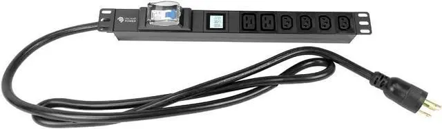 Alt view image 4 of 7 - Rack Mount Power Strip - 240V 30A 1C19 & 5 C13 outlets PDU with Built-in Surge Protector, Volt & Amp Meter for Data Center - 19\u201d Metal Housing, Ears & Fittings Included (2C19 4C13)