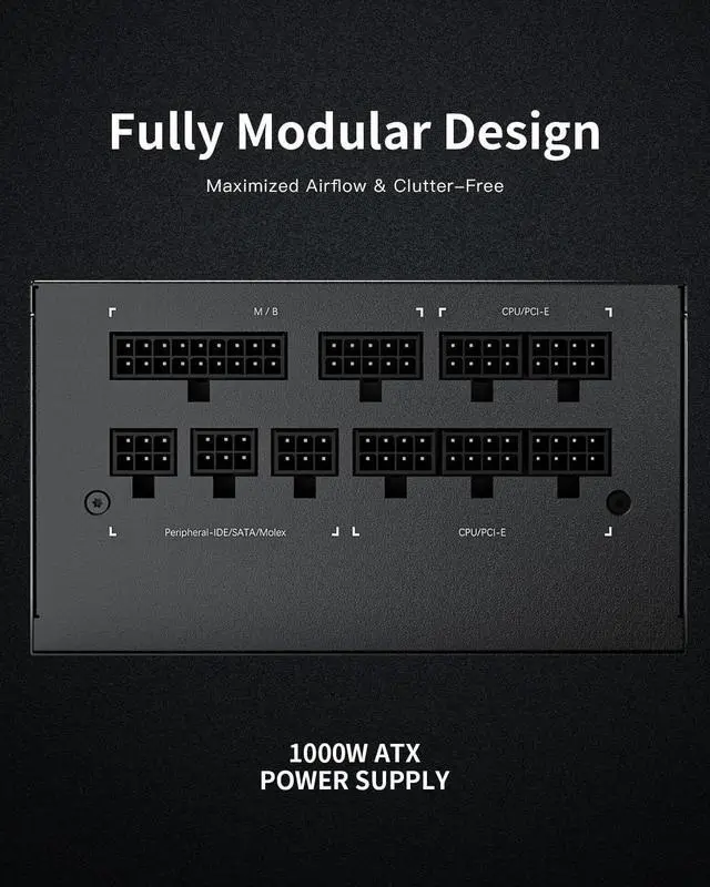 Alt view image 2 of 7 - Superer (2024) 1000W PSU Power Supply Fully Modular, 80 Plus Gold, Low Noise, Japanese Capacitors, (CE Safety Certified) 1000 watt