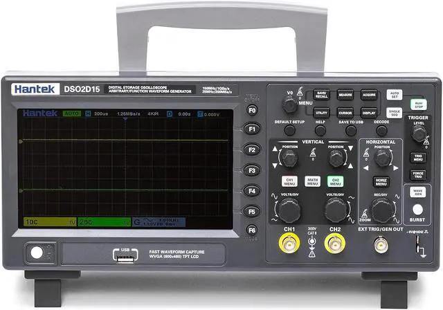 Alt view image 7 of 7 - Hantek DSO2D15 Digital Storage Lab Oscilloscopes150MHz Bandwidth 2CH Dual Channel 1GSa/s 8M Memory Depth with 1CH Waveform Generator with High Voltage Probe