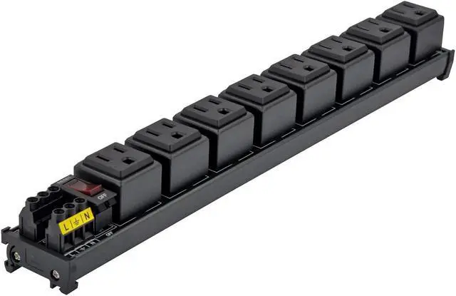 Alt view image 2 of 7 - DIN Rail Mount AC 120V NEMA 5-15R 8 Receptacles Outlet Power Strip Module, with Rocker Switch Thermal Circuit Breaker Overload Protector