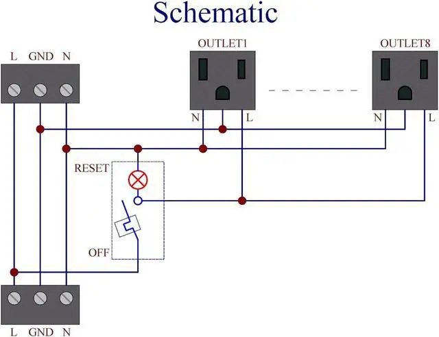 Alt view image 4 of 7 - DIN Rail Mount AC 120V NEMA 5-15R 8 Receptacles Outlet Power Strip Module, with Rocker Switch Thermal Circuit Breaker Overload Protector