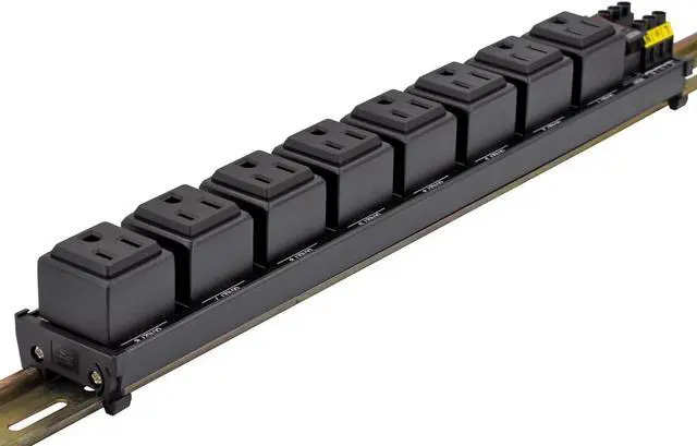Alt view image 6 of 7 - DIN Rail Mount AC 120V NEMA 5-15R 8 Receptacles Outlet Power Strip Module, with Rocker Switch Thermal Circuit Breaker Overload Protector