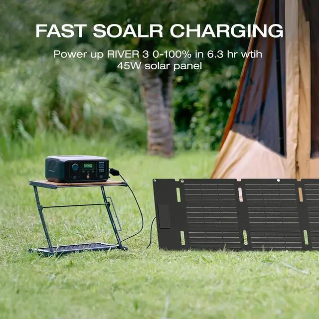 Alt view image 2 of 7 - EF ECOFLOW Solar Generator RIVER 3 with 45W Solar Panel, 245Wh Portable Power Station LiFePO4 Battery, 300W Up to 600W AC Output, <20 MS UPS, 1Hr Fast Charging Power Station for Outdoor/Camping/RVs