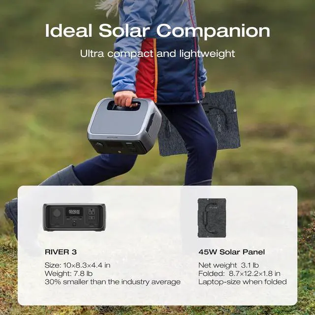 Alt view image 7 of 7 - EF ECOFLOW Solar Generator RIVER 3 with 45W Solar Panel, 245Wh Portable Power Station LiFePO4 Battery, 300W Up to 600W AC Output, <20 MS UPS, 1Hr Fast Charging Power Station for Outdoor/Camping/RVs