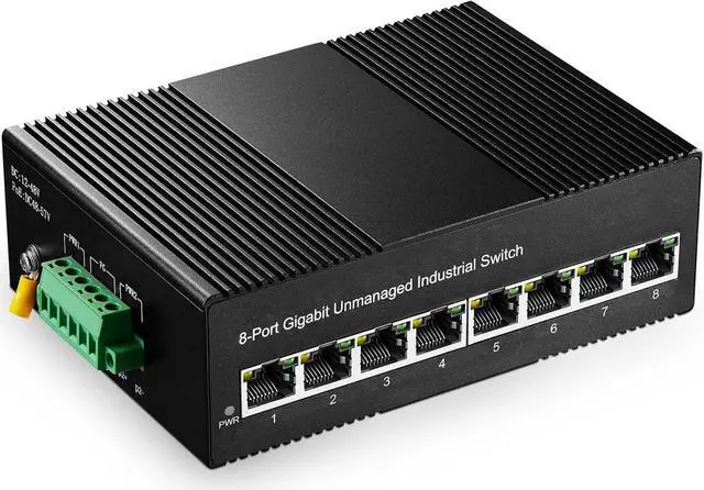 Main image of Binardat 8 Port Gigabit Din Rail Industrial Ethernet Switch, 8 Ports 10/100/1000Mbps, Fanless Wall Mount, with One Power Supply