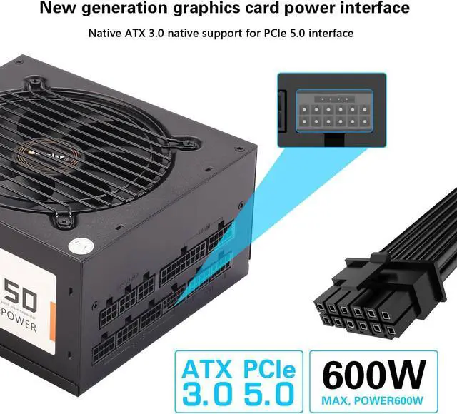 Alt view image 2 of 7 - 750 Watt ATX Fully Modular Power Supply 80+ Gold ATX 3.0 & PCIE 5.0 Ready Fully Modular 120mm Silent FDB Fan  ATX PSU5 Year WarBlack