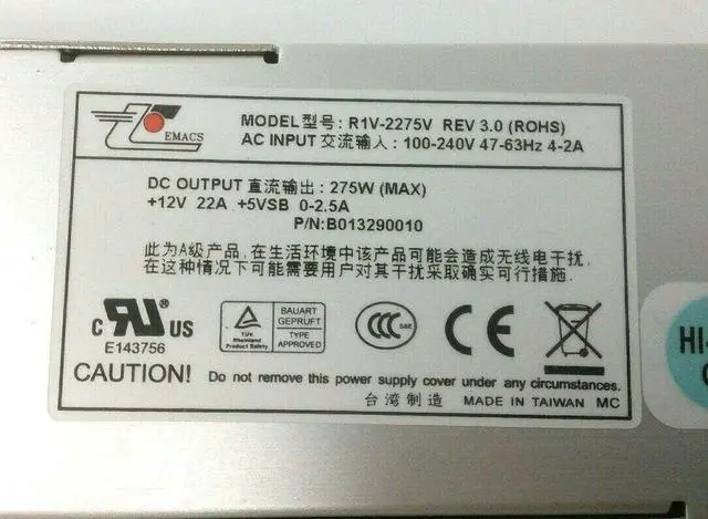 Alt view image 3 of 3 - UpBright 275W Hot Swap 1U Server Power Supply Unit PSU Compatible with Zippy Emacs R1V-2275V REV 3.0 ROHS P/N B013290001 B013290010 Check Point 4800 Smart1-25