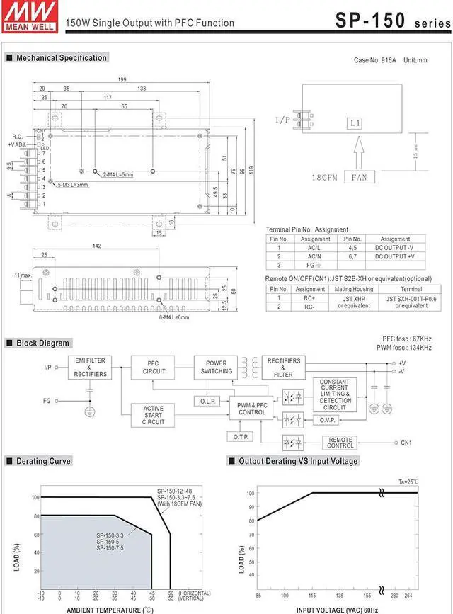 Alt view image 2 of 2 - Mean Well SP-150-27 Power Supply, Single Output, 27 Volt, 5.6 Amp, 151.2 Watt, 7.8" L x 3.9" W x 2.0" H, Silver