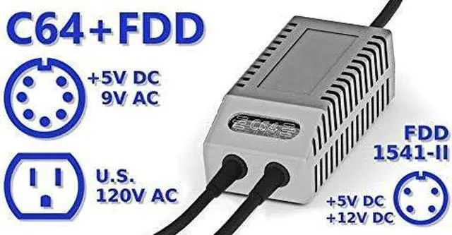 Alt view image 2 of 7 - C64 FDD Dual PSU Modern Gray US - Replacement Commodore 64 + FDD 1541-II Power Supply, US Plug