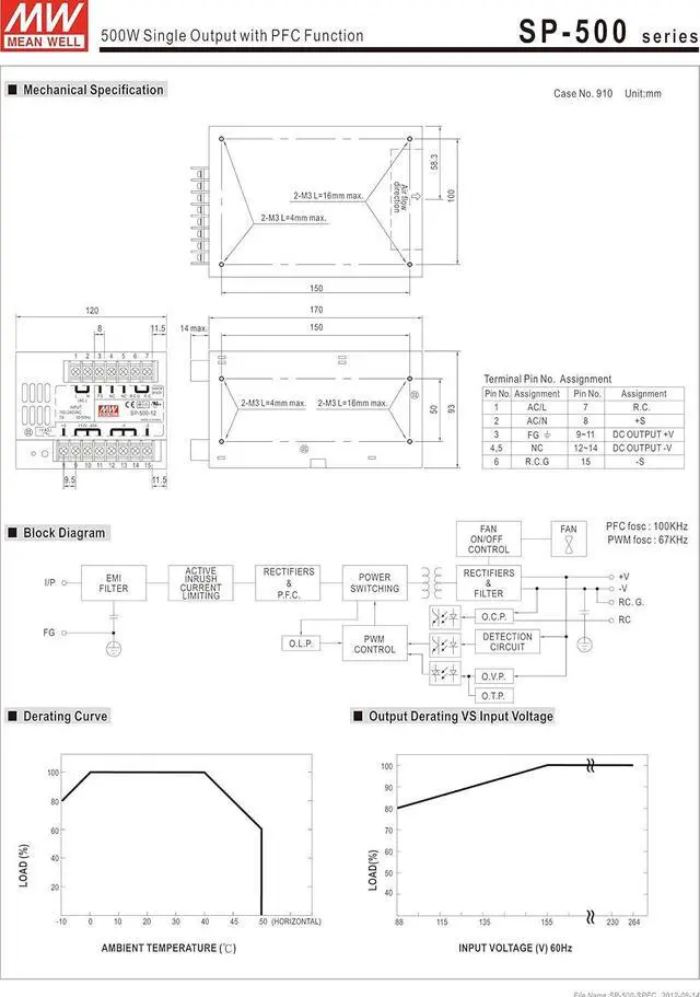Alt view image 2 of 2 - Mean Well Original SP-500-24 Single Output with PFC Function Power Supply 24V 20A 480W