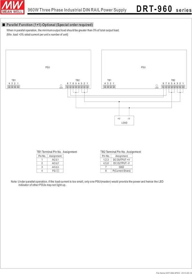 Alt view image 4 of 4 - MW Mean Well DRT-960-24 24V 40A 960W Three Phase Industrial DIN Rail Power Supply