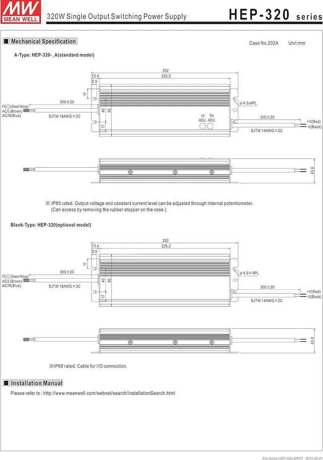 Alt view image 5 of 5 - MEAN WELL HEP-320-24 24V 13.34A 320.16W Single Output Switching Power Supply Harsh Environment