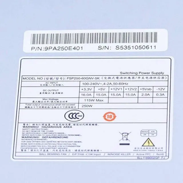 Alt view image 4 of 5 - PSU for DVR NVR 20Pin SATAx8 250W Switching Power Supply FSP250-60GNV-5K FSP250-60GNV FSP250-60GN
