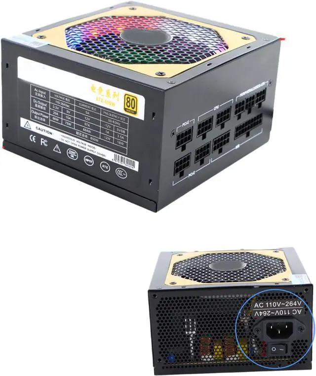 Alt view image 2 of 7 - Efficient 850W Fully Modular Computer Power Supply Stable Output 110V-264V Voltage with Gold Certification Peak1000w