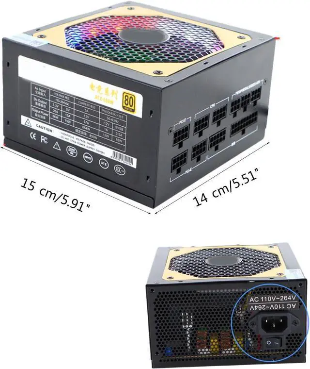 Alt view image 7 of 7 - Efficient 850W Fully Modular Computer Power Supply Stable Output 110V-264V Voltage with Gold Certification Peak1000w