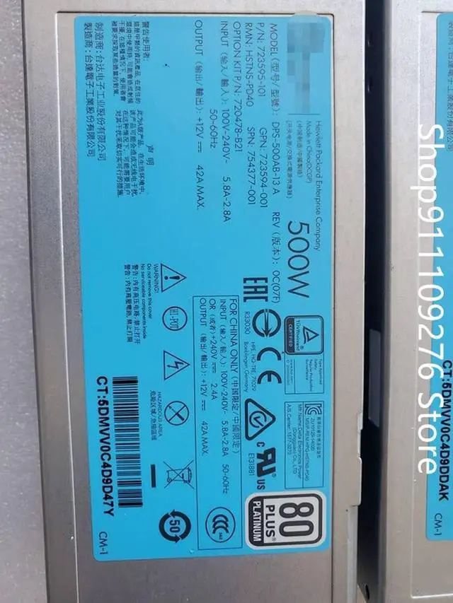 Alt view image 2 of 4 - PSU for DL360 DL380/388 G9 500W power supply DPS-500AB-13 A HSTNS-PD40 723595-101 754377-001
