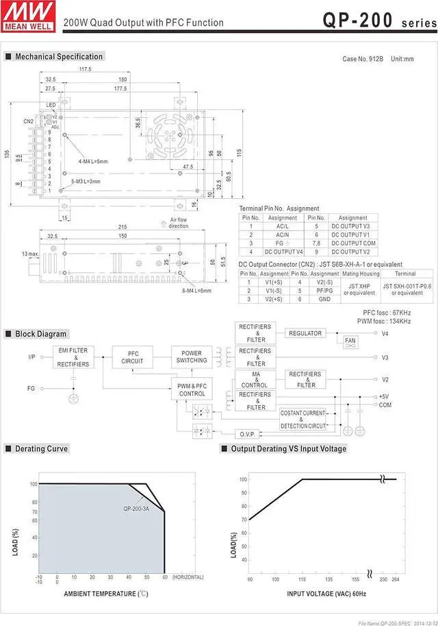 Alt view image 2 of 2 - MW Mean Well QP-200-3D 3.3V 5V -12V 24V 0.7A 4A 10A 15A 203W Quad Output with PFC Function Power Supply