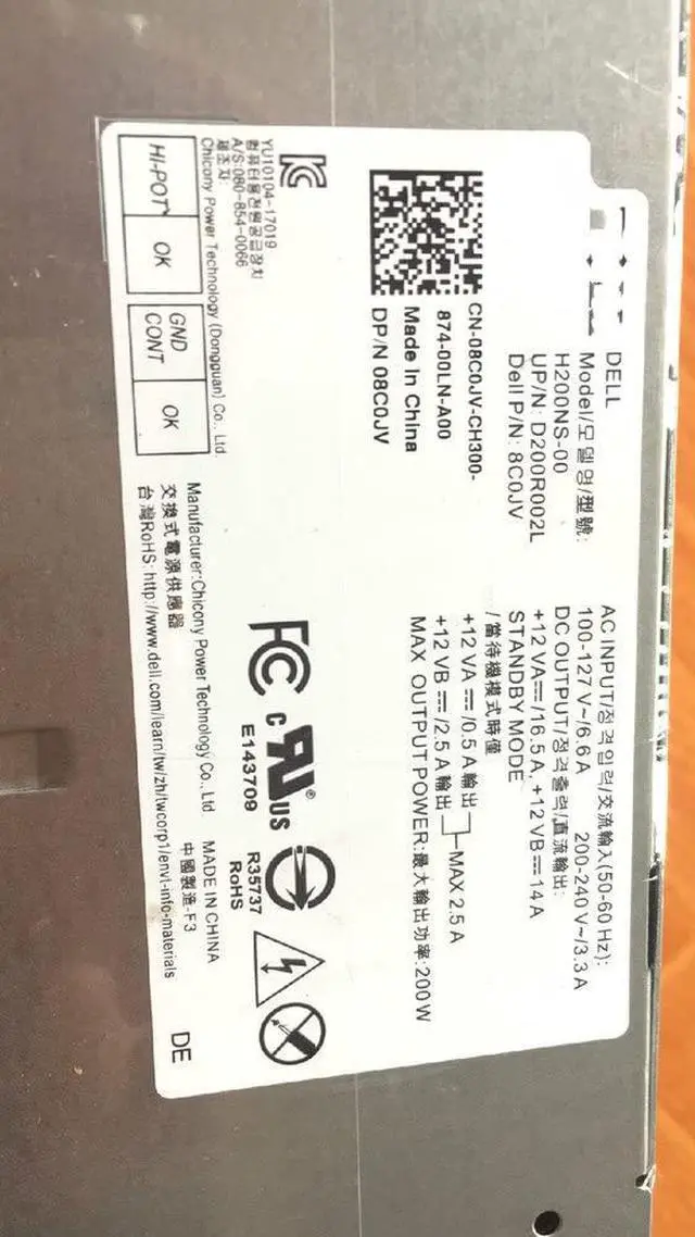 Alt view image 3 of 4 - for B200AS-00 2JWJ3 D200AS-00 PK64R H200NS-00 8C0JV Power Supply