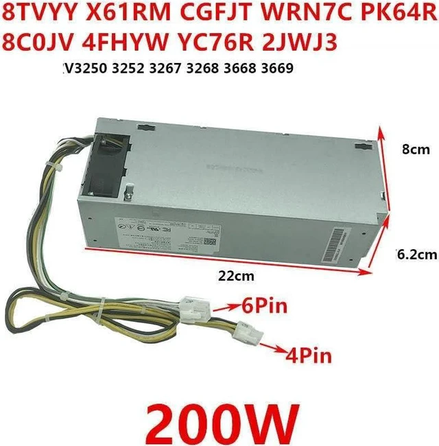 Alt view image 6 of 6 - Power Supply for 3050 5050 7050 6Pin 200W HU200EBS-00 8TVYY X61RM CGFJT WRN7C PK64R 8C0JV 4FHYW YC76R 2JWJ3