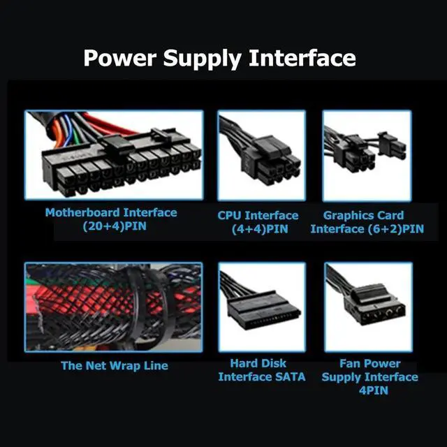 Alt view image 6 of 7 - 750W Module Power Supply 110-230V 14cm Fan 24 Pin PCI SATA 12V Computer Power Supply