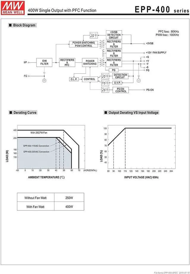Alt view image 6 of 7 - Original Mean Well EPP Series 400W 12V Industrial Open Frame Power Supply 110V/220VAC to 12V DC 33.3 A Green PCB Power Unit PSU Transformer with PFC