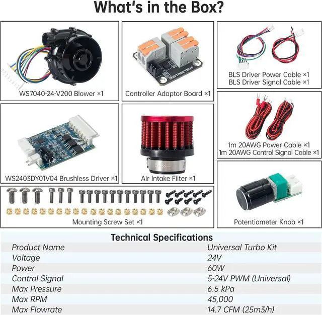 Alt view image 7 of 7 - BIGTREETECH Universal Turbo Kit 24V Brushless Centrifugal Air Blower WS7040 BLDC Blower Fan 6.5kpa Blower Kit with Universal Controller Adapter&Air Filter 3D Printer Part for Voron2.4, VzBot, HevORT