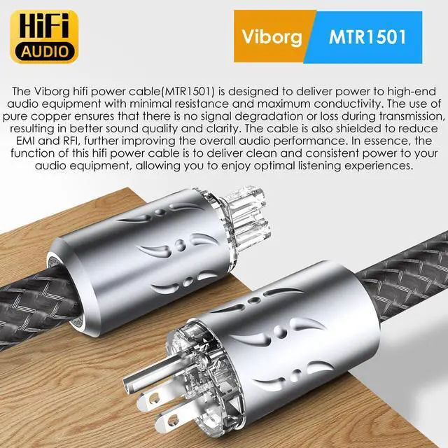 Alt view image 3 of 7 - Viborg Audiophile Power Cable MTR1501, 3.3FT/1M HiFi Power Cord, 16pcs Multiplex Copper Conductor Pure Copper Shielding AC Hi-end Mains Cord with VM512R+VF512R for Power Filter, Turntable, Amp