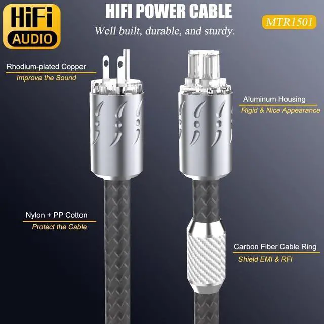 Alt view image 5 of 7 - Viborg Audiophile Power Cable MTR1501, 3.3FT/1M HiFi Power Cord, 16pcs Multiplex Copper Conductor Pure Copper Shielding AC Hi-end Mains Cord with VM512R+VF512R for Power Filter, Turntable, Amp