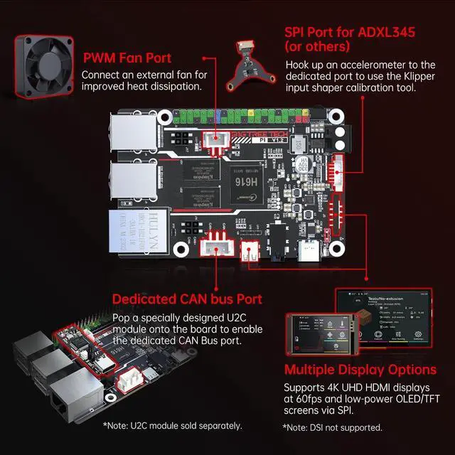 Alt view image 3 of 7 - BIGTREETECH SKR Mini E3 V3.0 + BTT Pi V1.2 + TFT35 SPI V2.1 + SFS V2.0 Kit for FDM 3D Printer Upgrade Klipper Firmware for Ender-3, Ender-3 V2, Voron 2.4, Most of i3/Core XY 3D Printer