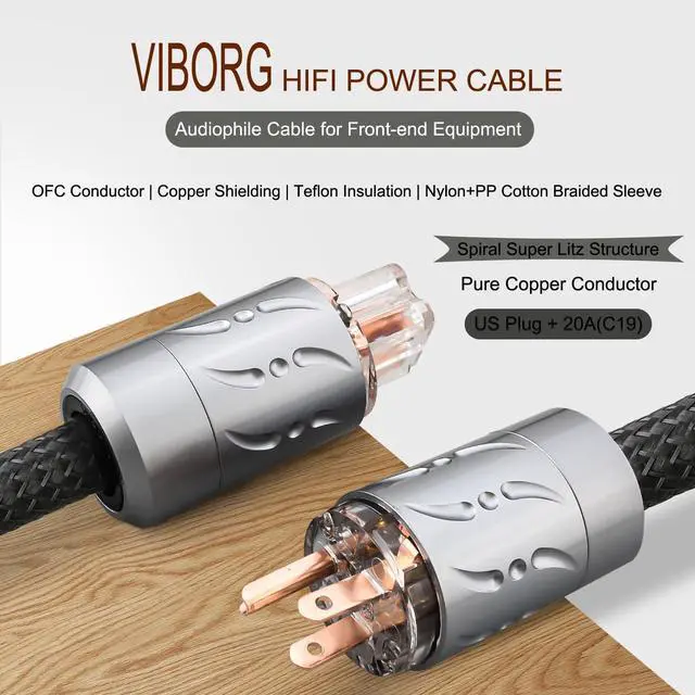 Alt view image 3 of 7 - Viborg VP1501 HiFi Power Cable, 5FT/1.5M, C19 20A IEC320 Hi-End Audio Power Cord, US AC Mains Cord with Pure Red Copper Power Plug