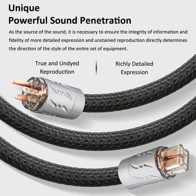 Alt view image 5 of 7 - Viborg VP1501 HiFi Power Cable, 5FT/1.5M, C19 20A IEC320 Hi-End Audio Power Cord, US AC Mains Cord with Pure Red Copper Power Plug