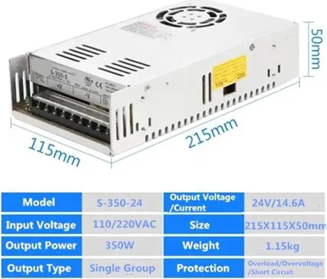 Alt view image 2 of 5 - 350W Switching Power Supply S-350-24V 14.6A / 5V 60A / 12V 30A / 36V 48V DC for 57 Stepper Motor of CNC Milling Machine (Color : S-350W 24V 14.6A)