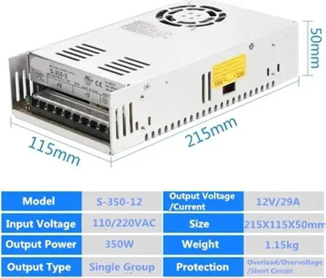 Alt view image 2 of 5 - 350W Switching Power Supply S-350-24V 14.6A / 5V 60A / 12V 30A / 36V 48V DC for 57 Stepper Motor of CNC Milling Machine (Color : S-350W 12V 29A)