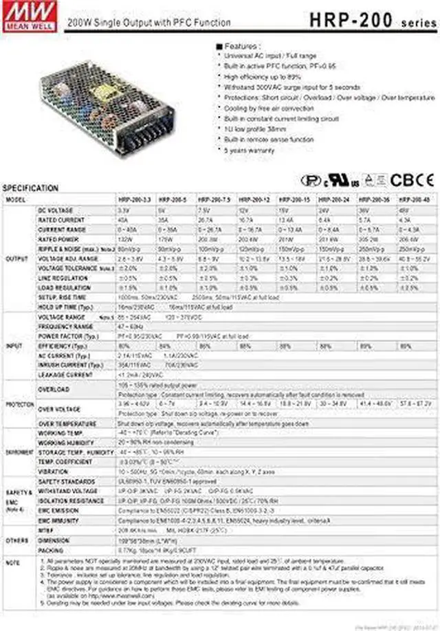 Alt view image 2 of 2 - Enclosed Type 205.2W 36V 5.7A HRP-200-36 Meanwell AC-DC SMPS HRP-200 Series MEAN WELL Switching Power Supply