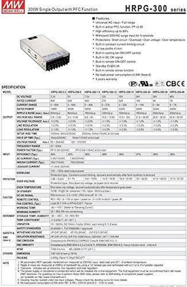 Alt view image 2 of 2 - Enclosed Type 198W 3.3V 60A HRPG-300-3.3 Meanwell AC-DC SMPS HRPG-300 Series MEAN WELL Switching Power Supply