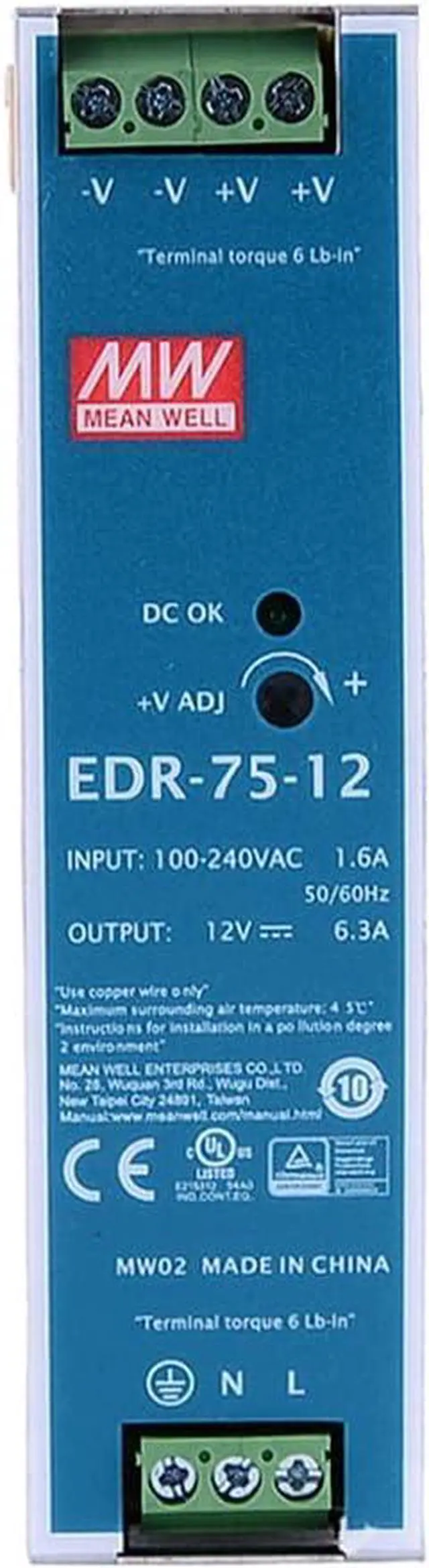 Main image of (12PACK) Mean Well EDR Switch Mode DIN Rail Slim and Economical Power Supply 90 ? 264V Ac Input EDR-75 Series 75W (EDR-75-12)