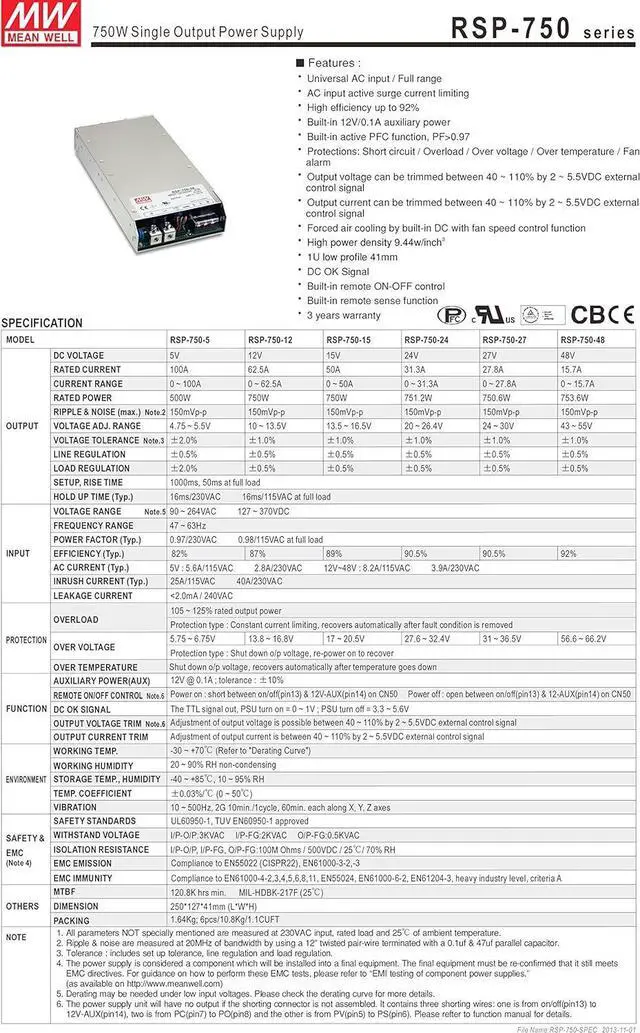 Alt view image 2 of 6 - Programmable 750.6W 27V 27.8A RSP-750-27 Meanwell AC-DC Single Output RSP-750 Series MEAN WELL Switching Power Supply
