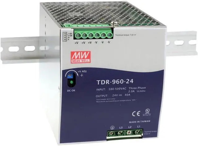 Main image of MW Mean Well TDR-960-24 24V 40A 960W Three Phase Industrial DIN RAIL with PFC Power Supply Function