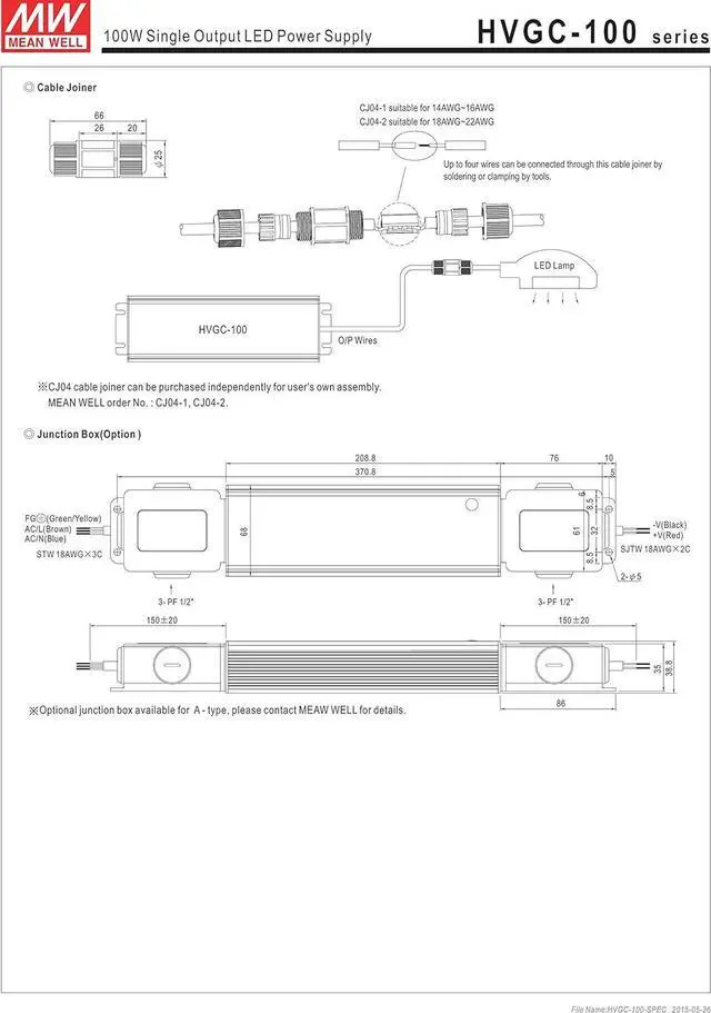 Alt view image 7 of 7 - MW Mean Well HVGC-100-700B 142V 700mA 100W Single Output LED Switching Power Supply