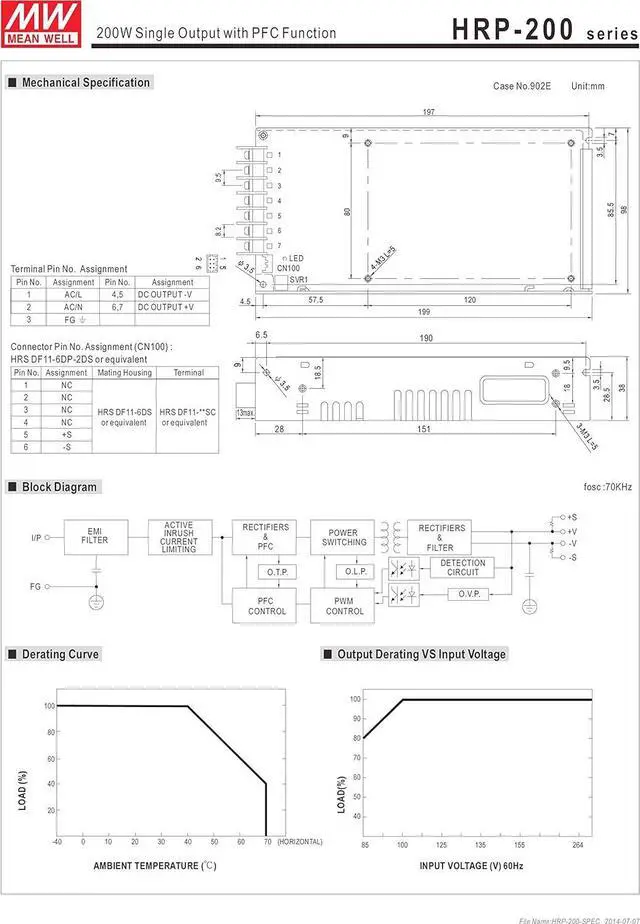 Alt view image 2 of 2 - MW Mean Well HRP-200-48 48V 4.3A 206W Single Output with PFC Function Power Supply